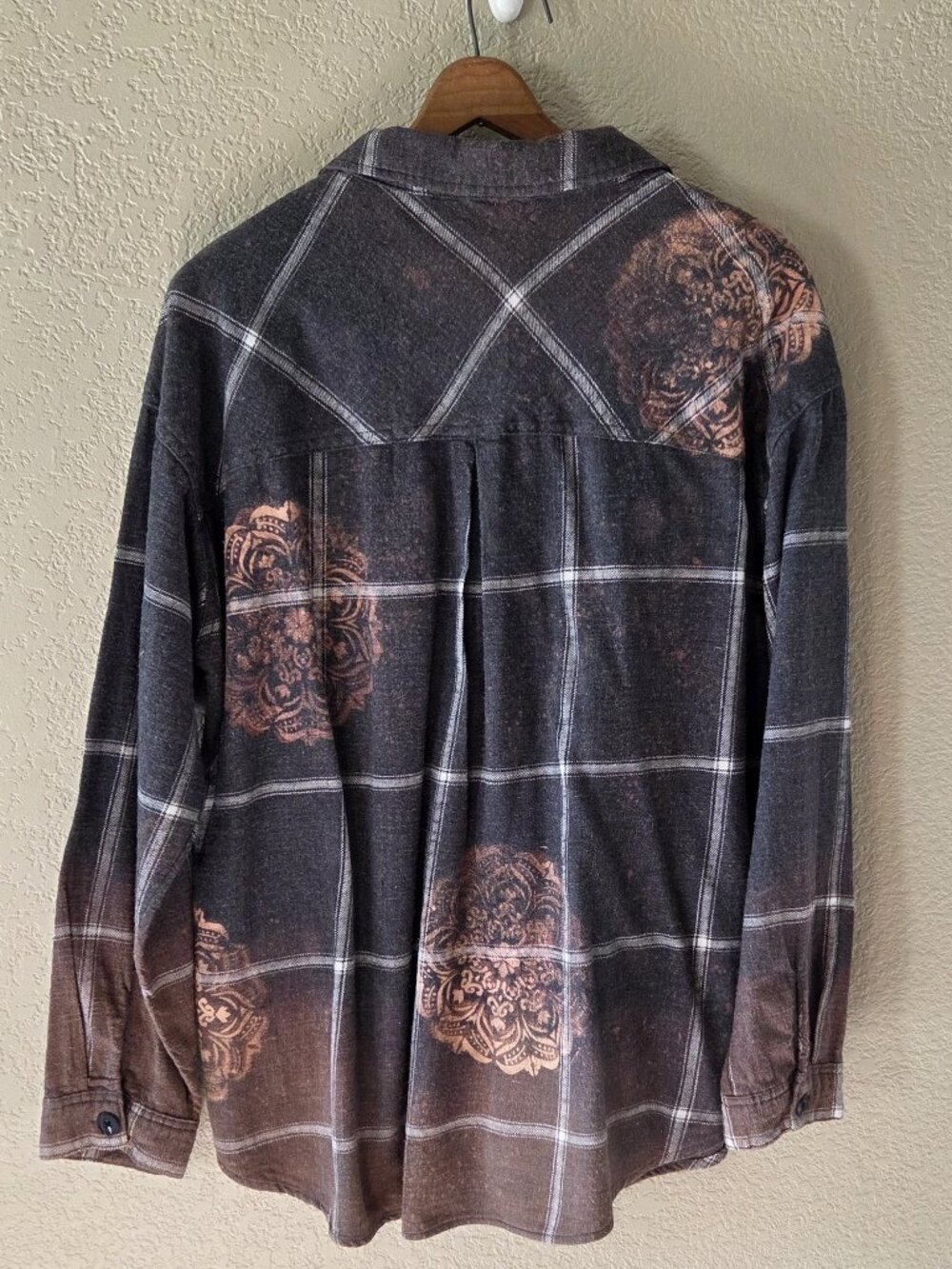 Charcoal & Cream Plaid Bleach-Stenciled Flannel